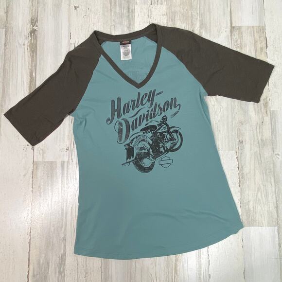 Harley-Davidson Tee Womens Size L Blue Gray Brookvale Australia Raglan Biker - Picture 8 of 8